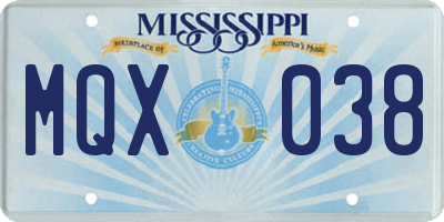 MS license plate MQX038