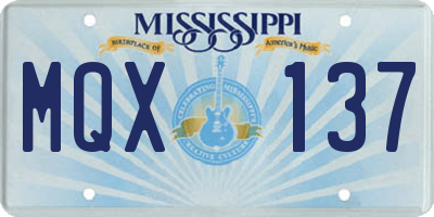 MS license plate MQX137