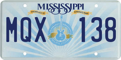 MS license plate MQX138