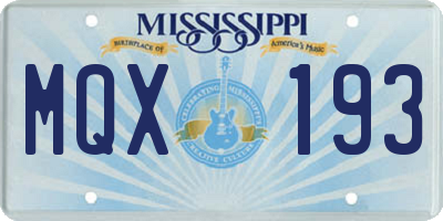 MS license plate MQX193