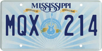 MS license plate MQX214