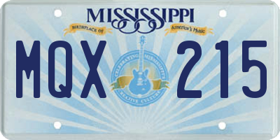 MS license plate MQX215