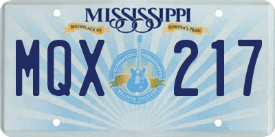 MS license plate MQX217