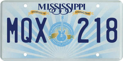 MS license plate MQX218