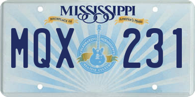MS license plate MQX231