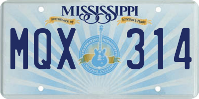 MS license plate MQX314