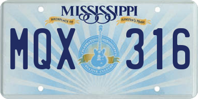 MS license plate MQX316