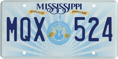 MS license plate MQX524
