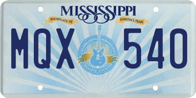 MS license plate MQX540