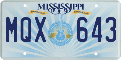 MS license plate MQX643