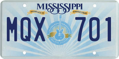 MS license plate MQX701