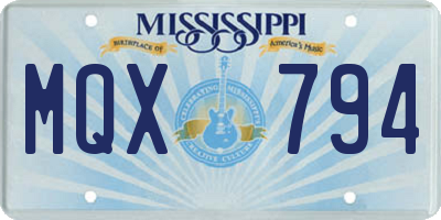 MS license plate MQX794