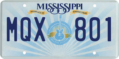 MS license plate MQX801
