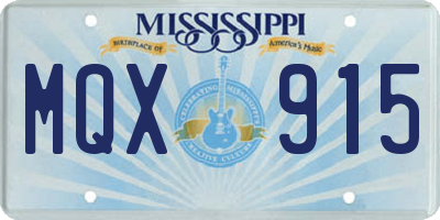 MS license plate MQX915