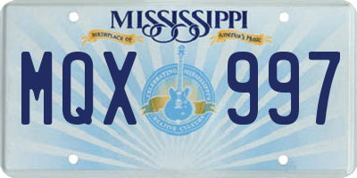 MS license plate MQX997