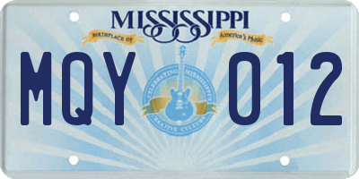 MS license plate MQY012