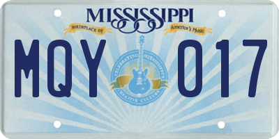 MS license plate MQY017