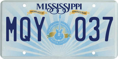 MS license plate MQY037