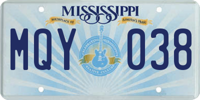 MS license plate MQY038