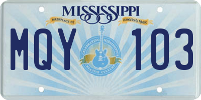 MS license plate MQY103