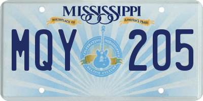 MS license plate MQY205