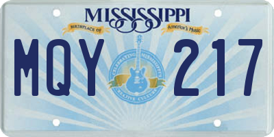 MS license plate MQY217