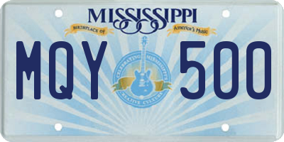 MS license plate MQY500