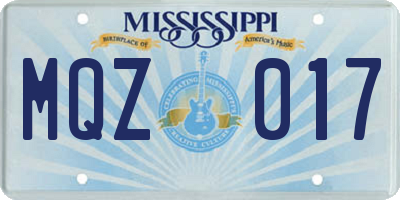 MS license plate MQZ017