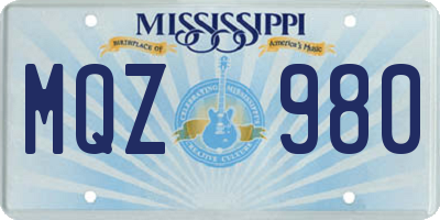MS license plate MQZ980