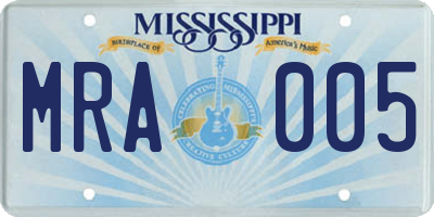 MS license plate MRA005