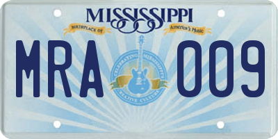 MS license plate MRA009