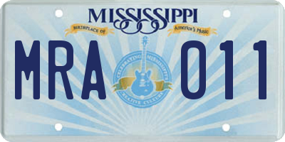 MS license plate MRA011