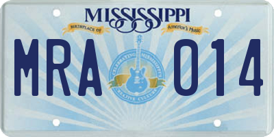 MS license plate MRA014