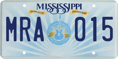 MS license plate MRA015