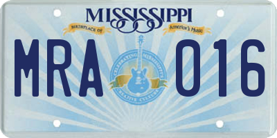 MS license plate MRA016