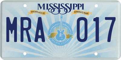 MS license plate MRA017