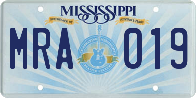 MS license plate MRA019