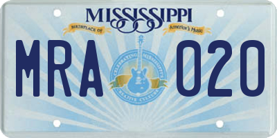 MS license plate MRA020