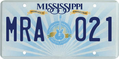 MS license plate MRA021
