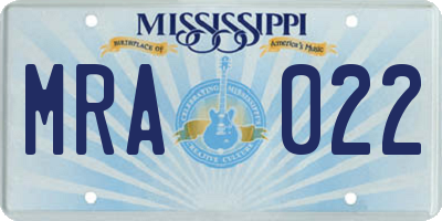 MS license plate MRA022