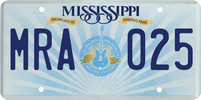 MS license plate MRA025