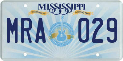 MS license plate MRA029