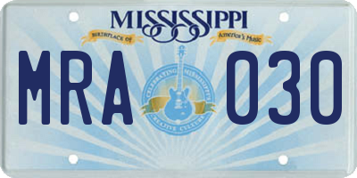 MS license plate MRA030