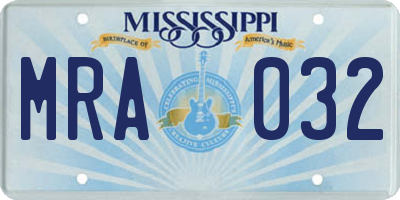 MS license plate MRA032