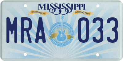MS license plate MRA033