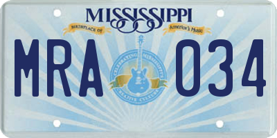 MS license plate MRA034