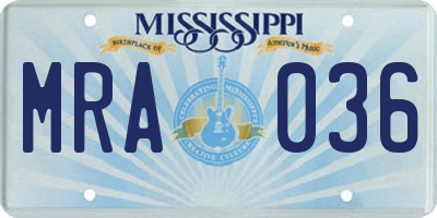 MS license plate MRA036