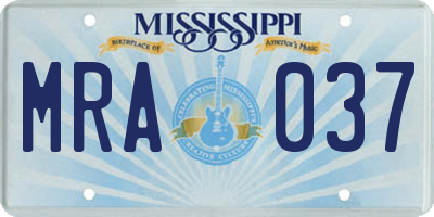 MS license plate MRA037