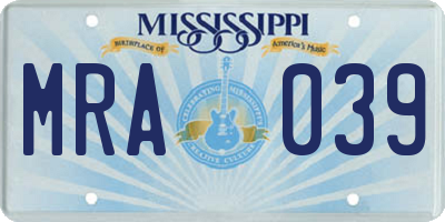 MS license plate MRA039