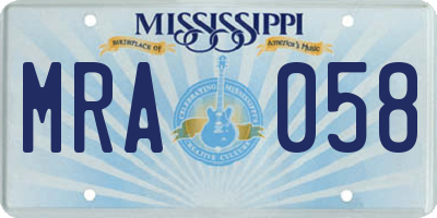 MS license plate MRA058